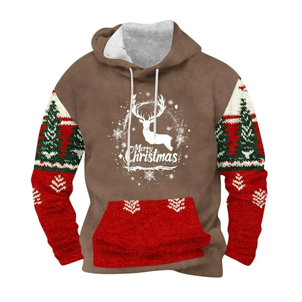 Sudadera con capucha para hombre, informal, con cordón, estampado navideño, deportiva, blusa de poliéster