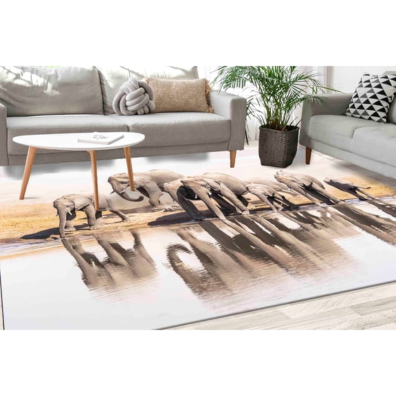 Big African Elephants Rugs, Elephant Family Rugs, Farmhouse Rug, Animal Rug, Colorful Rug, Anti-Slip Carpet, Easy To Clean Rug, Small Rug, 2.6'x6.5' - 80x200 cm