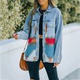 thumbnail image 2 of Chaqueta vaquera rasgada con solapa para mujer, chaqueta larga de moda para otoño e invierno, chaqueta con bolsillos, abrigo estándar, abrigo holgado, ropa de calle, 2 of 5