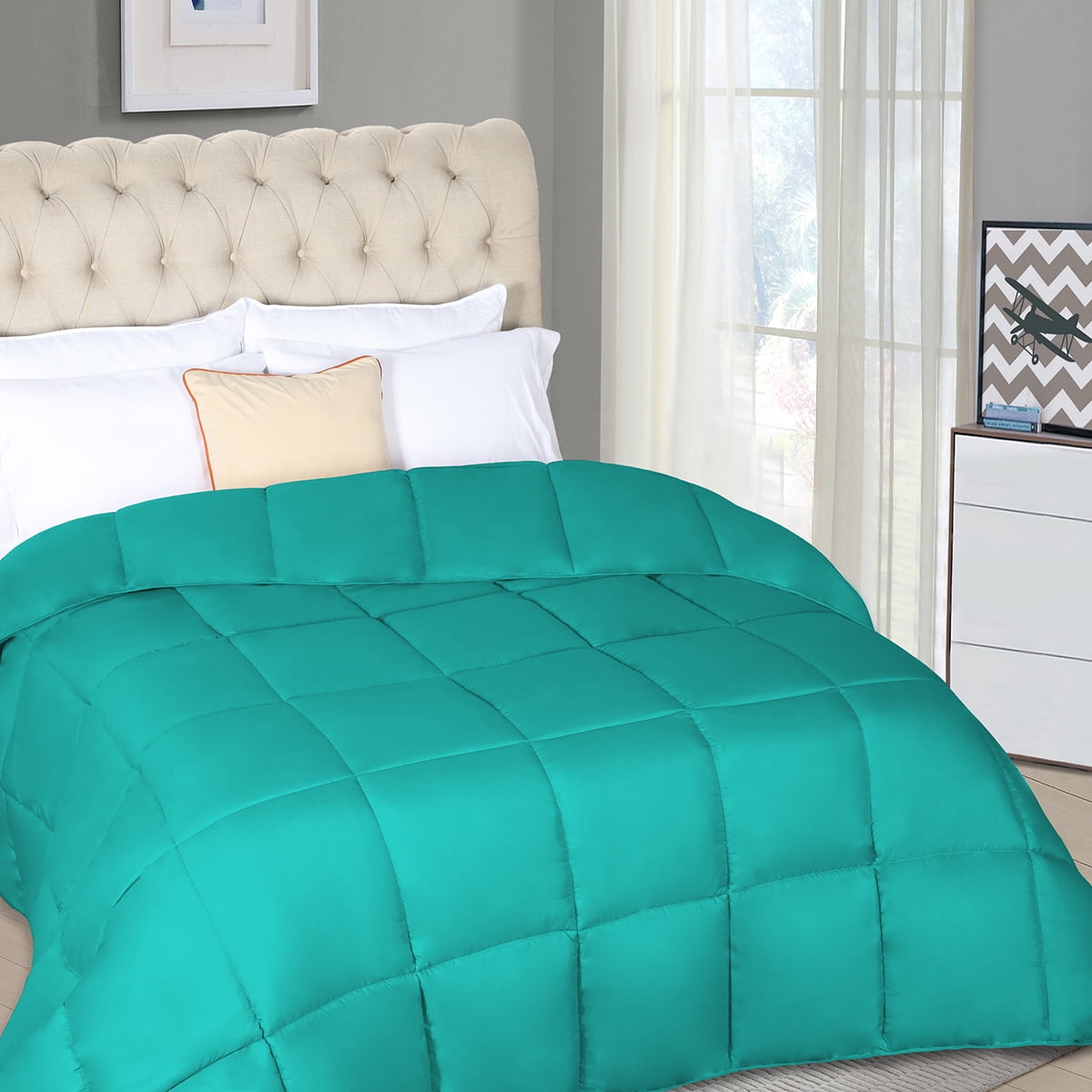 BNM Solid Comforter Down Alternative Bedding, King, Turquoise