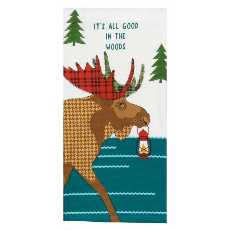 Set of 2 WOODLAND MOOSE & BEAR Terry Kitchen Towels by Kay Dee Designs 