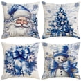 thumbnail image 2 of Juego de 4 fundas de almohada navideñas de Papá Noel, retro, felices fiestas, copos de nieve, lino, suave, lavable, para interior, sofá, sala de estar, 2 of 5