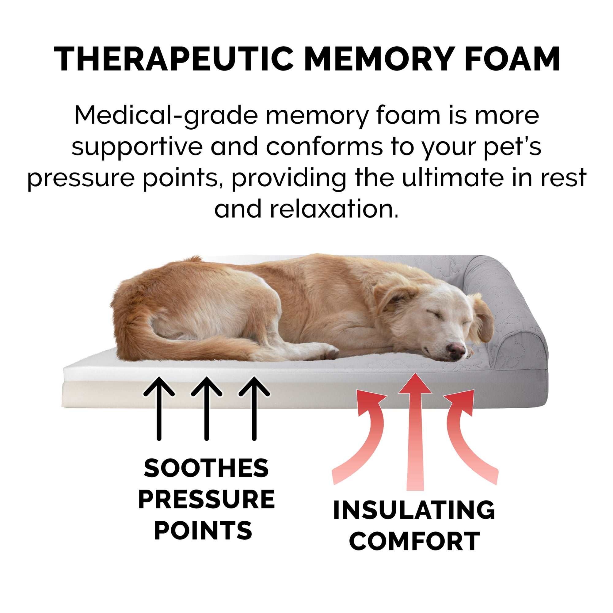 FurHaven Pet Products Paw-Quilted Memory Top Deluxe L-Chaise Pet Bed for Dogs & Cats - Medium, Titanium