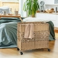 thumbnail image 4 of Costway 110L Laundry Hamper with Wheels Clothes Basket Lid & Handle & 2 Liner Bags Natural, 4 of 10