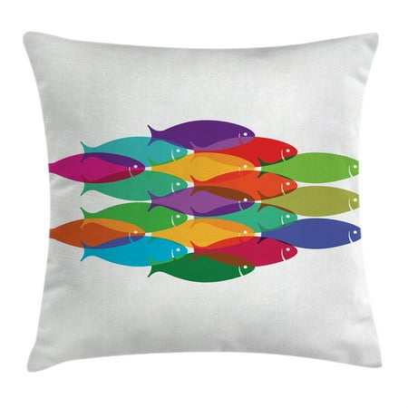 - Ocean Animal Decor Throw Pillow Cushion Cover, Digital Nested Fish Shoal Cluster Icon Deep Teamwork Symbol Artisan Print, Decorative Square Accent Pillow Case, 18 X 18 Inches, Multi, by Ambesonne