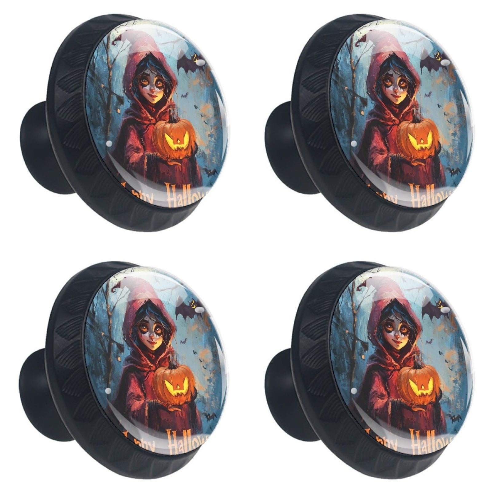 4 Pcs Happy Halloween Knobs for Kitchen Cabinet Cupboard Dresser Bookcase Drawer Pulls Handles Round Home Decor