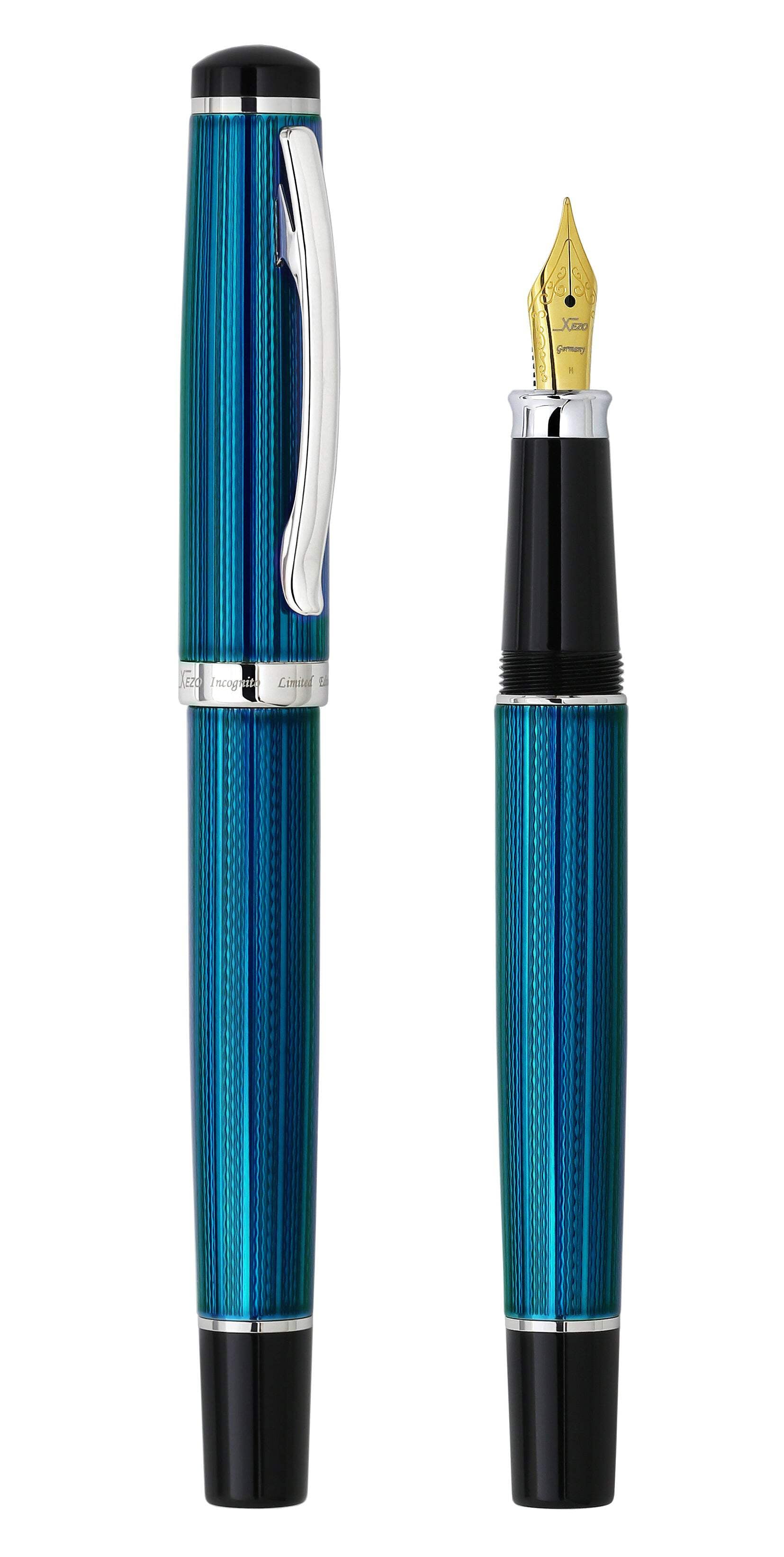 Xezo Xezo Incognito™ Diamond-Cut Lacquered Brass Fountain Pen (Medium Nib) - Deep Blue