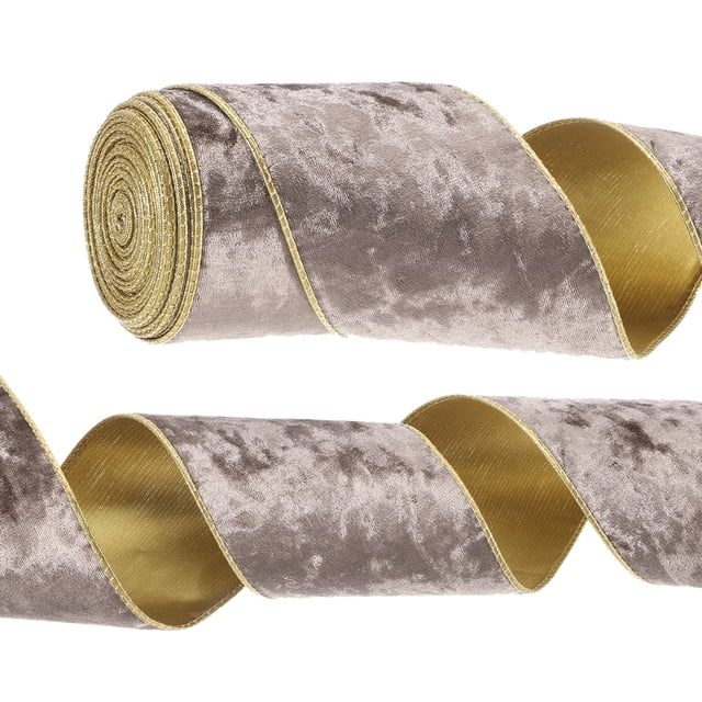 Uxcell 4" x 10 Yards Velvet Wired Gold Crushed Ribbon for Bow Decor Coffee