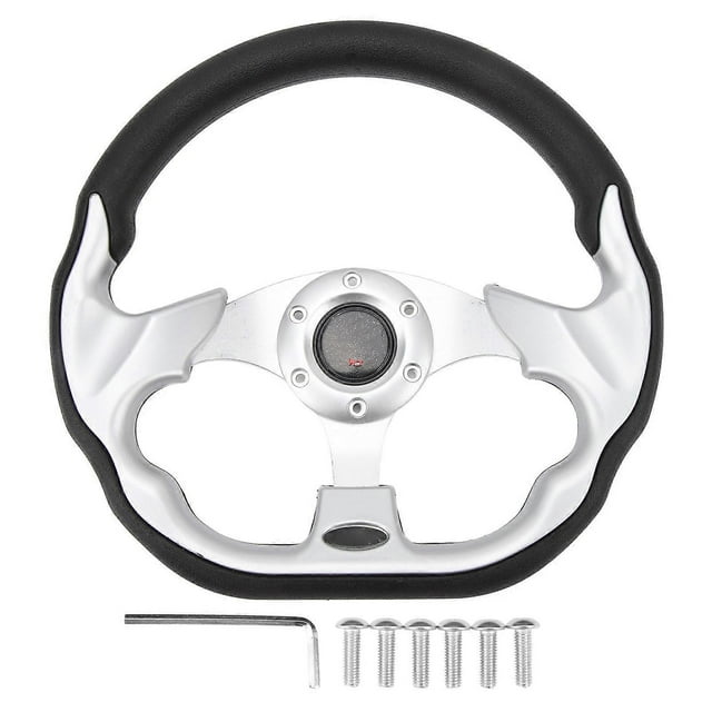 12.5" Golf Cart Steering Wheel, Universal, 6 Holes, Replacement for E-Z-GO TXT and RXV, Silver