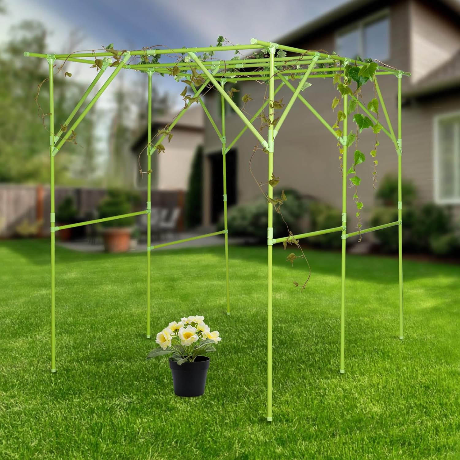Extra Large Garden Arch Trellis, Metal Arbor Pergola, Grape Vine Trellis Rack for Climbing Plants, Vegetables, Fruits, Cucumbers,Peas,Beans,Outdoor Yard,Garden Gazebo (Green, 78.74*59.06*78.74 in)