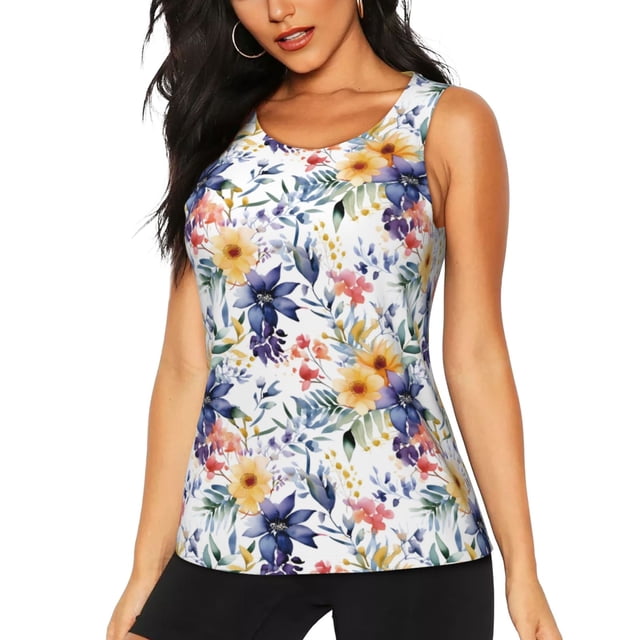 Balery Lilies Flowers Camiseta sin mangas estampada ligera para mujer, tops de entrenamiento sin mangas, camisetas de yoga transpirables de secado rápido.-Small