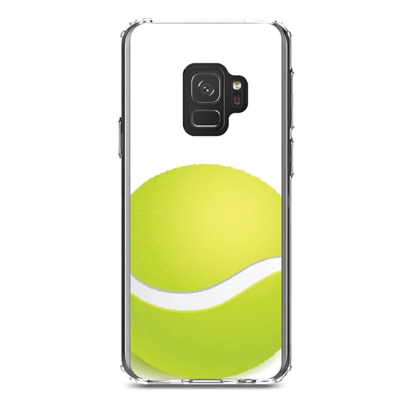 DistinctInk Clear Shockproof Hybrid Case for Samsung Galaxy S9 (5.8" Screen) - TPU Bumper, Acrylic Back, Tempered Glass Screen Protector - Green Tennis Ball