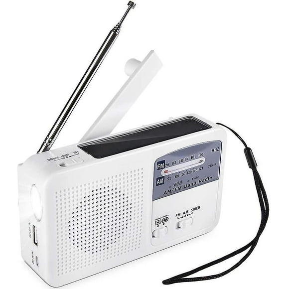 Portable Emergency Radio Solar Dynamo Power Rechargeable Hand Crank Fm/am Radio Wireless Mp3 Player Led Torch Siren Portable Mobile Phone Charger Powe White