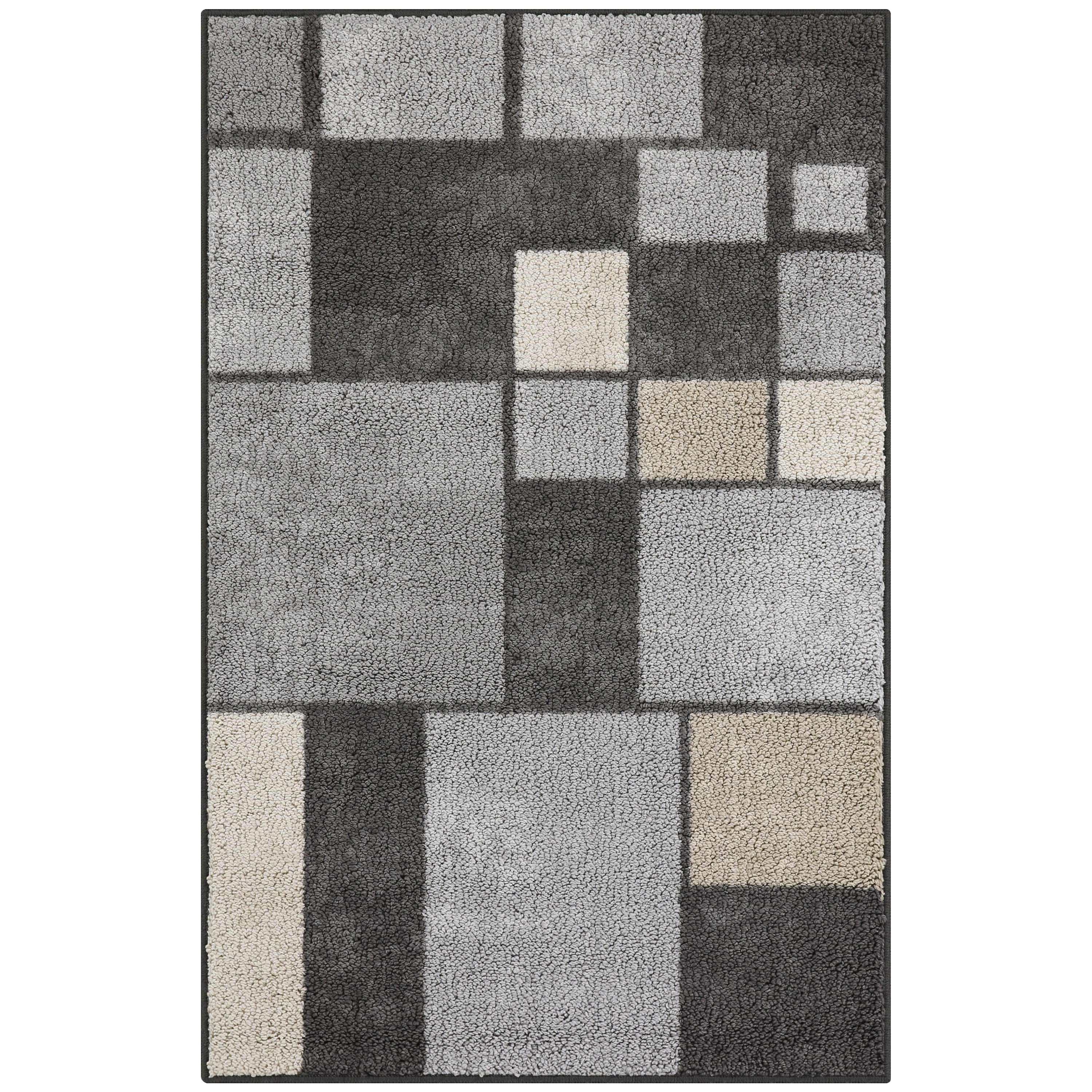 Mainstays Gray Squares Nylon Loop Pile Print Area Rug or Runner, ,