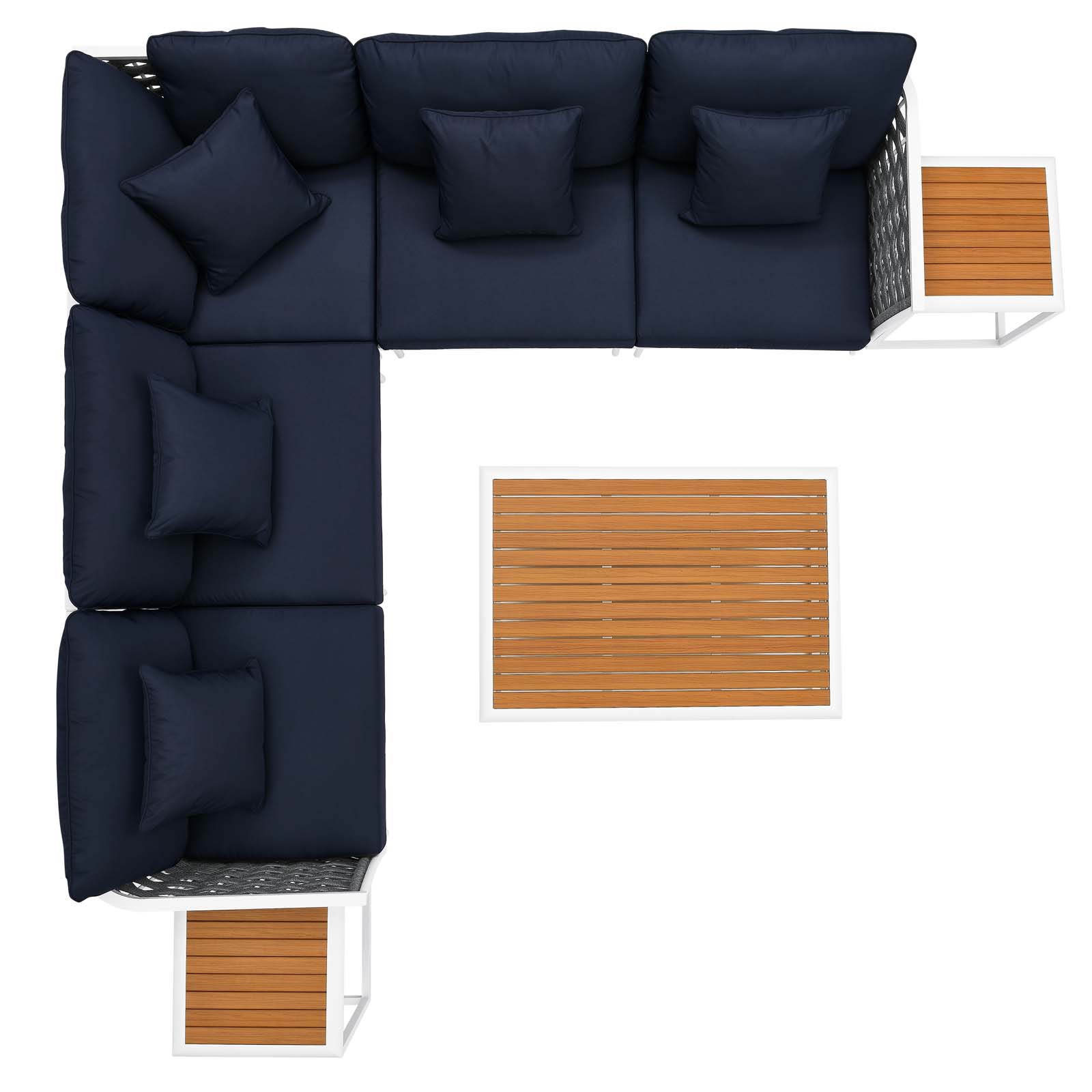 Lounge Sectional Sofa Chair Table Set, Navy White, Aluminum, Metal, Fabric, Modern Contemporary, Outdoor Patio Balcony Cafe Bistro Garden Furniture Hotel Hospitality - image 5 of 10