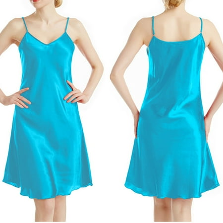 Hamky Womens Pajamas Womens Loungewear Women s Summer V Neck Strap Thin Slim Fit Solid Color Hanging Dress Nightgowns for Women Lingerie for Women Sky Blue L