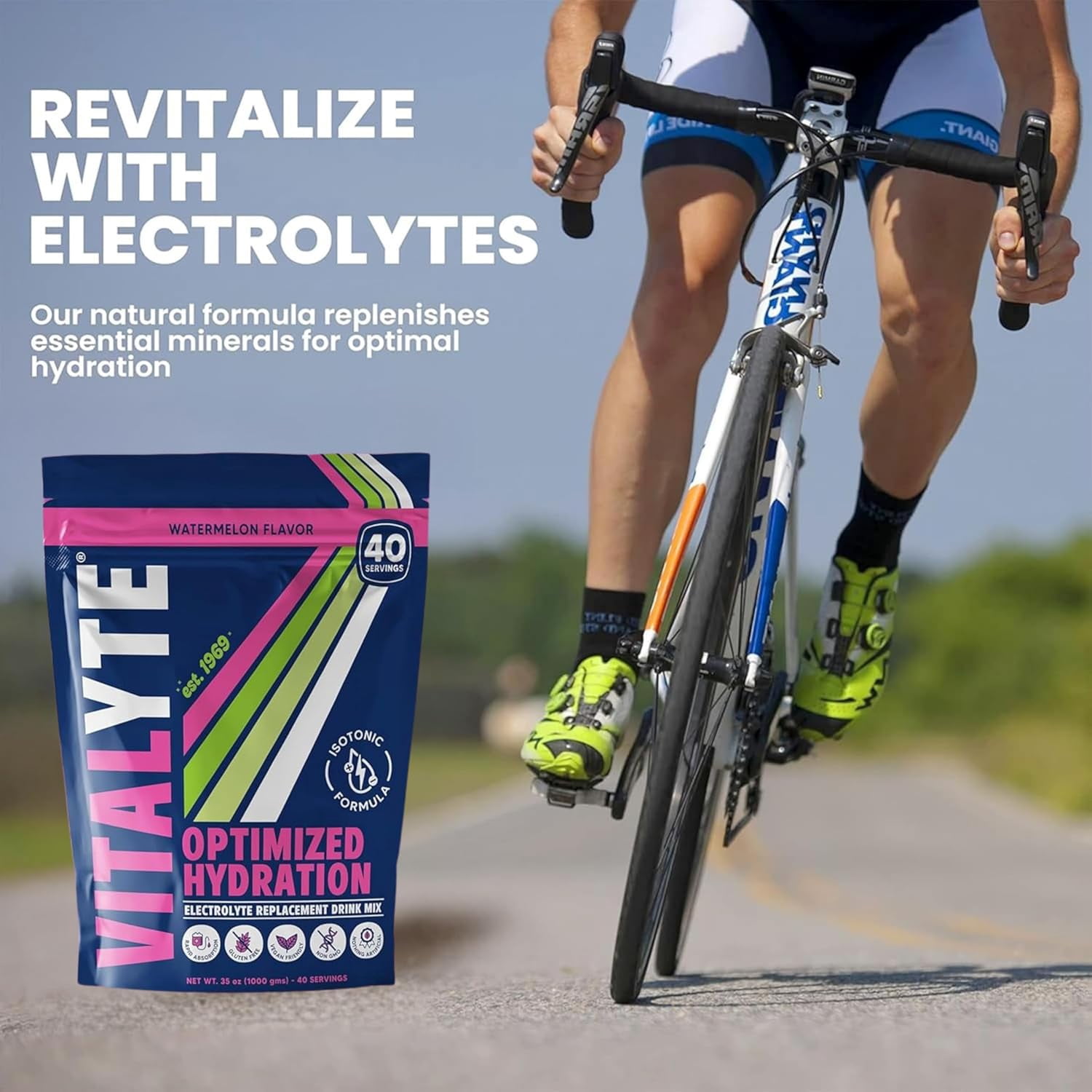 Vitalyte Watermelon Electrolyte Powder Mix, Isotonic Hydration, 40 Servings, 35 oz