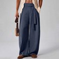 thumbnail image 2 of COMVALUE Men's Summer Pleated Linen Wide Leg Pants Loose Fit Draped Retro Casual Trousers (Navy, XL), 2 of 4