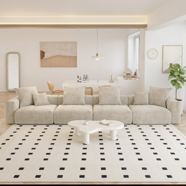 The Magic Home Canapé Sectionnel Modulaire Convertible en Velours Côtelé à 4 Places, Beige
