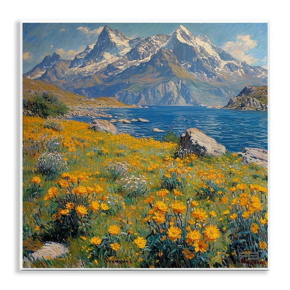 Stupell Industries Mountain Daisy Meadow Landscape & Nature Painting Unframed Art Print Wall Art, 12 x 12