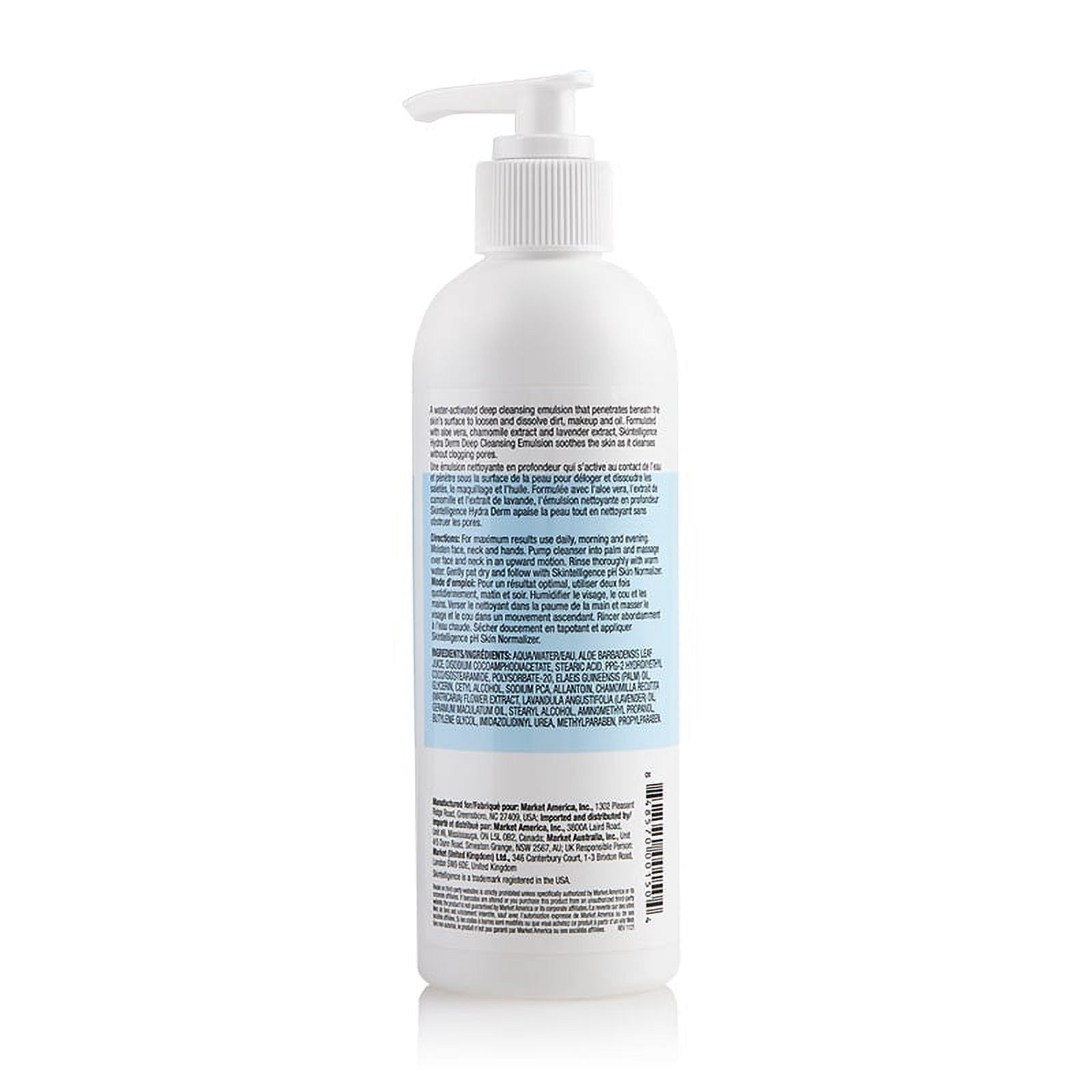 Skintelligence Hydra Derm Deep Cleansing Emulsion - Gentle Facial Cleanser for Sensitive Skin - Aloe Vera, Chamomile & Lavender Extract - Water-Soluble, Moisturizing, 8 fl. oz.