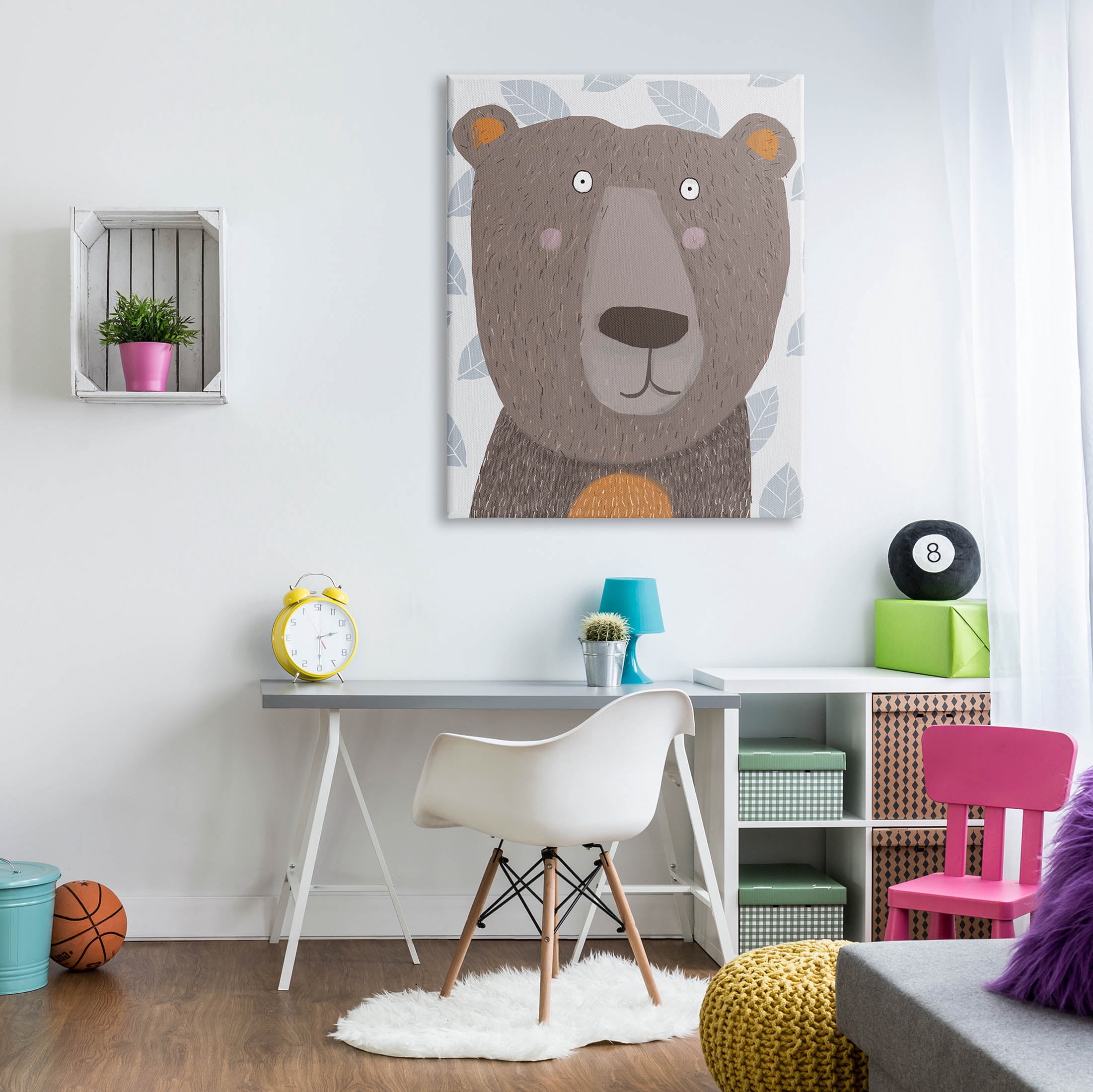 Stupell Industries Happy Brown Bear Leaf Pattern Graphic Art Gallery Wrapped Canvas Print Wall Art, Design by Carla Daly