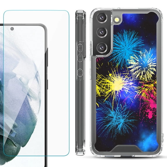 Shockproof Bumper Phone Case for Samsung Galaxy S22 5G, with Tempered Glass Screen Protector, by OneToughShield ® - Fireworks