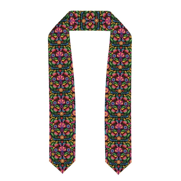 Kdxio Colorful Floral Embroidery Mexican Graduation Stole Class, Graduation Sash, Unisex Adult 36" Academic Commencements-Flattened