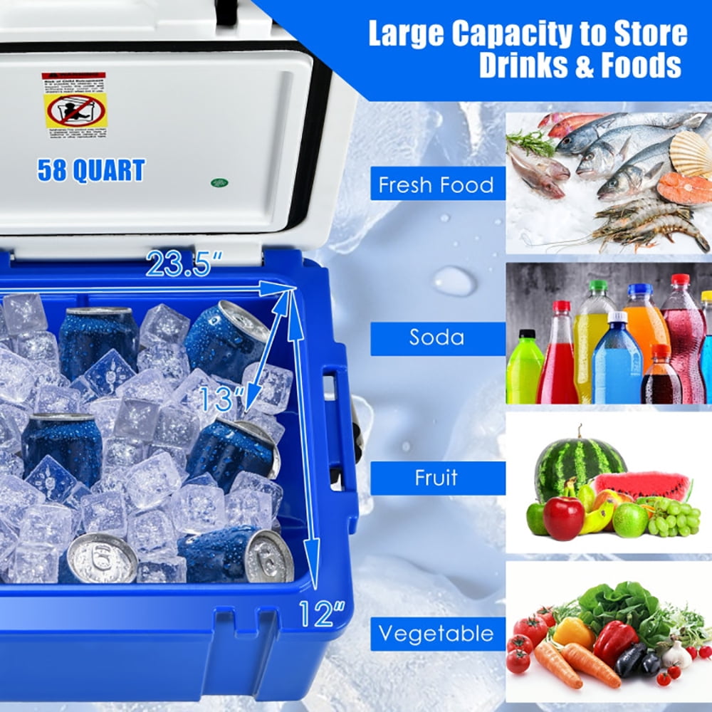 Aimee Lii 58 Quart Leak-Proof Portable Cooler Ice Box for Camping, Outdoor Picnic Camping Equipment, Blue