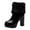 Black, variant on Fesfesfes Fuzzy Boots Women Warm Solid Retro Zipper High Heel Round Toe Heel Boots Shoes 7.5(40)