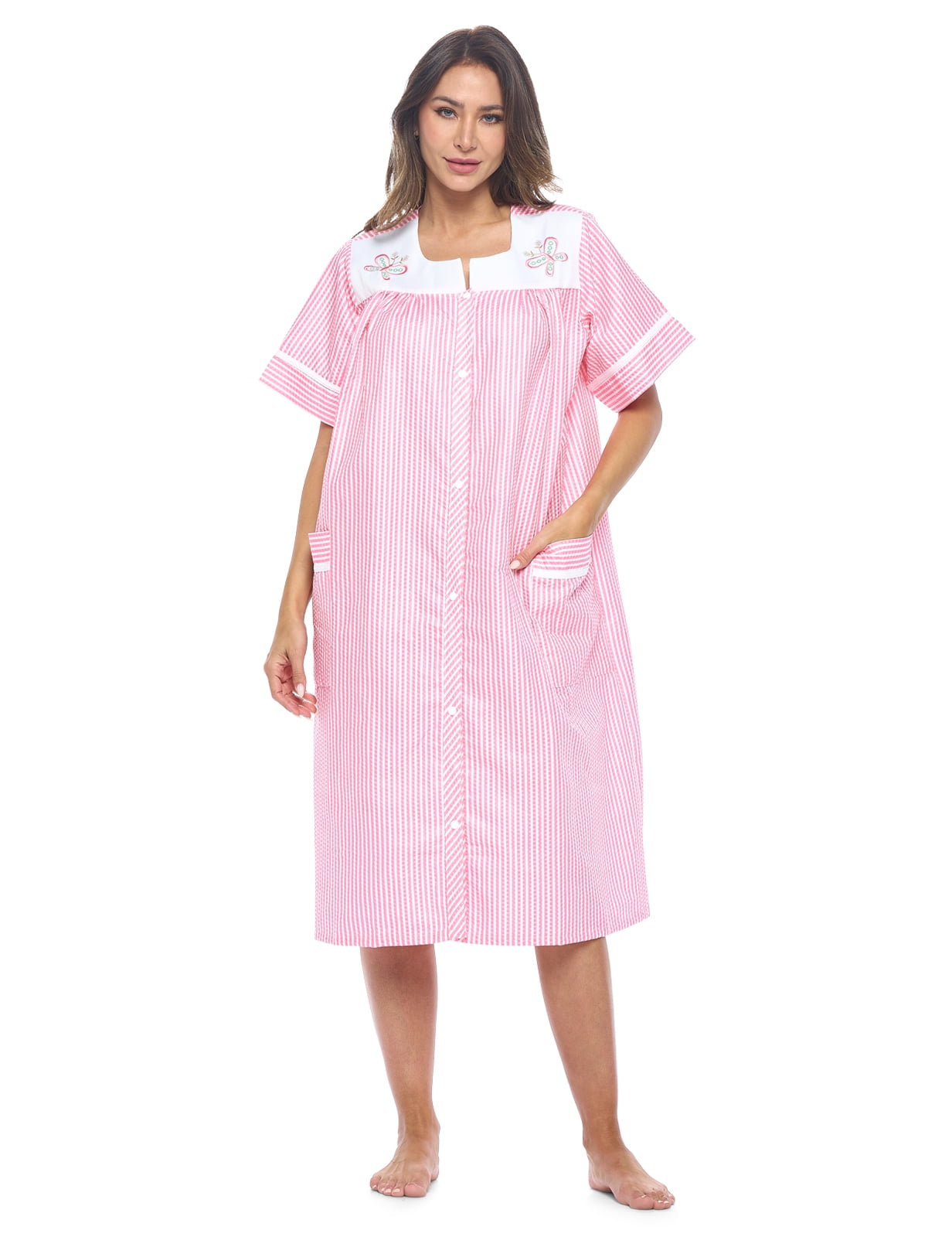 Casual Nights Women's Snap Front House Dress Short Sleeve Woven