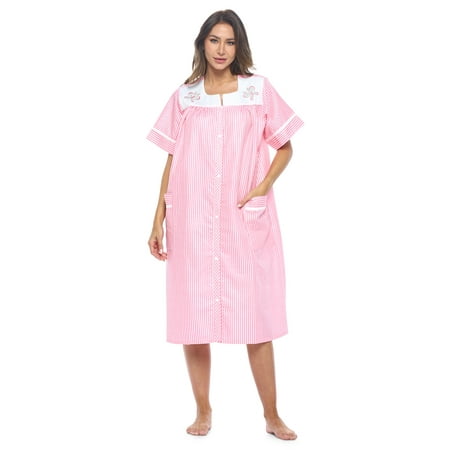 

Casual Nights Women s Snap - Front House Dress Short Sleeve Woven Housecoat Duster Lounger Robe with Pockets
