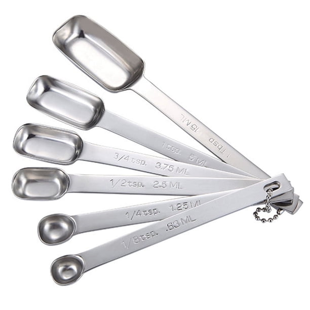 Juego de 6 cucharas medidoras, cucharas medidoras de acero inoxidable, cucharas medidoras de mango largo, cucharas medidoras de metal