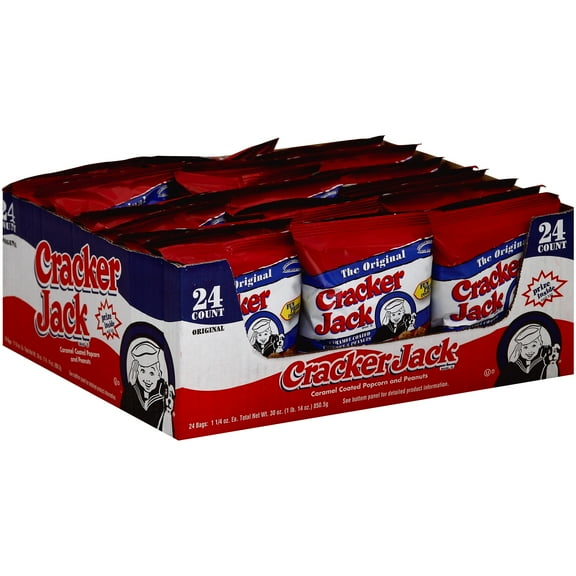 Cracker Jack The Original Caramel Coated Popcorn And Peanuts (24-1.25 Oz) 30 Ounce 24 Count Plastic Bag In Box