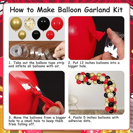Casino Theme Balloon Arch Garland Kit, Red Black Dice Chips Casino Night Backdrop for Las Vegas Gambling Birthday Bachelorette Party Indoor Outdoor Decorations Supplies