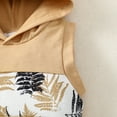 thumbnail image 6 of Kucnuzki 18 Months Baby Boy Summer Outfits Shorts Sets 24 Months Sleeveless Leaf Prints Patchwork Hoodie Tank Tops Elastic WalkShorts 2PCS Set Khaki, 6 of 8