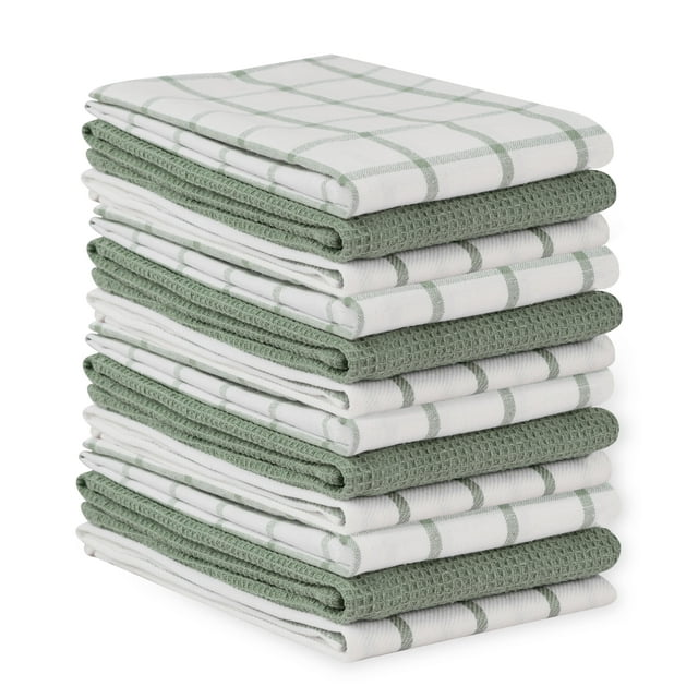 Juego de Paños de Cocina - Paquete de 12 Paños de Algodón para Secar Platos, 18"x 28", Paños de Cocina para Manos, Juego de Paños de Cocina de Secado Rápido - Oliva