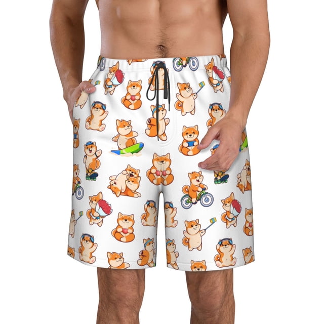 Fotbe Kawaii Shiba Dog Trajes de Baño Estampados para Hombre, Shorts de Verano de Secado Rápido, Ropa de Playa, Bañadores-Medium