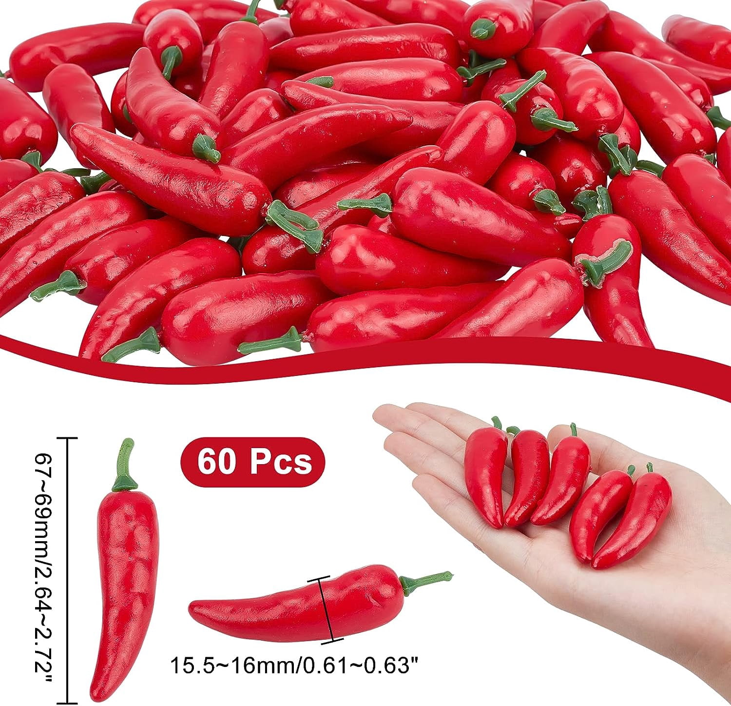 60pcs Mini Fake Hot Chili Peppers Simulation Artificial Lifelike