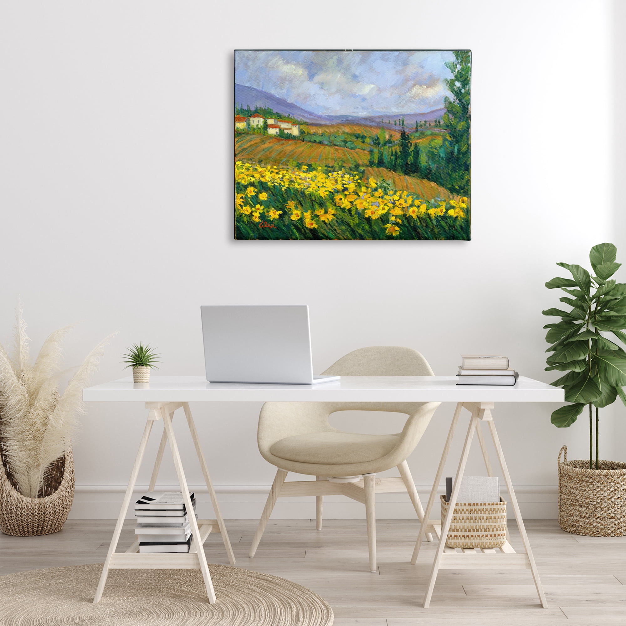 Stupell Industries Daffodil Field by Farm Landscape & Nature Painting Wrapped Canvas Art Print Wall Art, 40 x 30