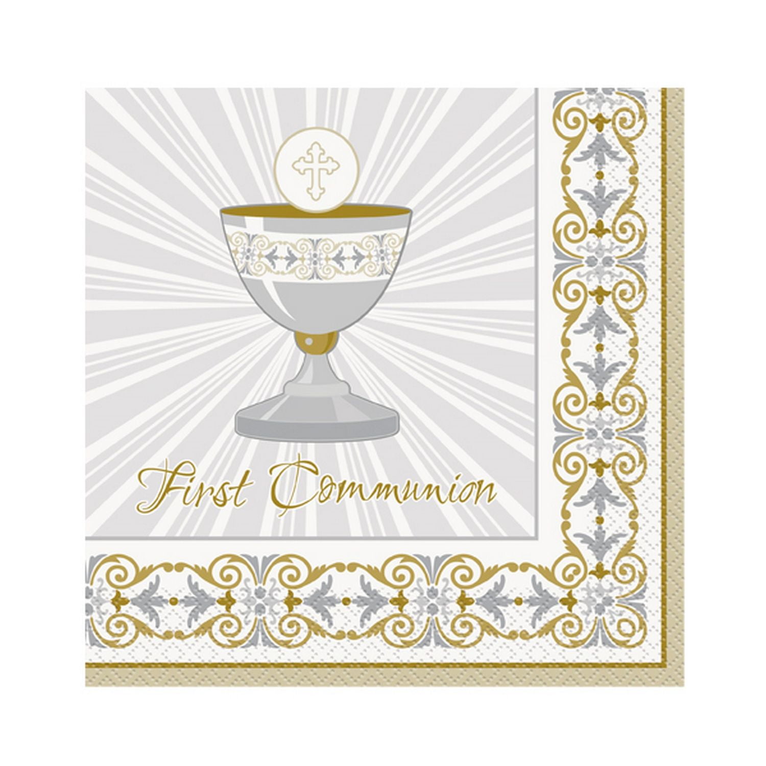 Unique Party Radiant Cross/Cup Design Christening Party Napkins (Pack Of 16)