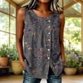 thumbnail image 2 of XUNKUSGA Womens Tops Soft Cotton Linen Tunic Tops Fashion Floral Crew Neck Side Button Down Slit Tank Tops Casual Sleeveless Loose Pullover Top for Daily Wear,L, 2 of 6