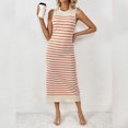 thumbnail image 4 of IDOPIP Women's 2025 Summer Sleeveless Striped Bodycon Midi Dress Crew Neck Slim Ribbed Knit Dresses, 4 of 8