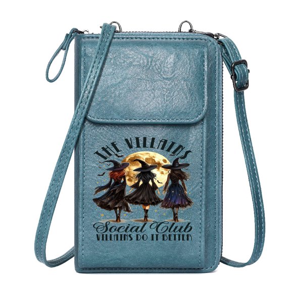 OIDERY Women Leather Crossbody Purse Zip Around Credit Card Bags Bat Haunted Halloween Pumpkin Ghost Cemetery Witch  Skeleton PU Leather Phone Bags Suitable for Everyday Use