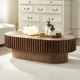 thumbnail image 5 of Kevinplus 43.70 Inch Modern Handcraft Drum Coffee Table Oval Coffee Table for Living Room,Small Wooden Coffee Table with Sturdy Pedestal for Office,Walnut, 5 of 9