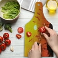 thumbnail image 3 of Birds Cutting Board, Bulrushes Against Sun Rays over Sky in Sunset with Flying Bird Theme Wildlife Image, Tempered Glass Cutting and Serving Board, Wine Bottle Shape, Yellow Red, by Ambesonne, 3 of 5
