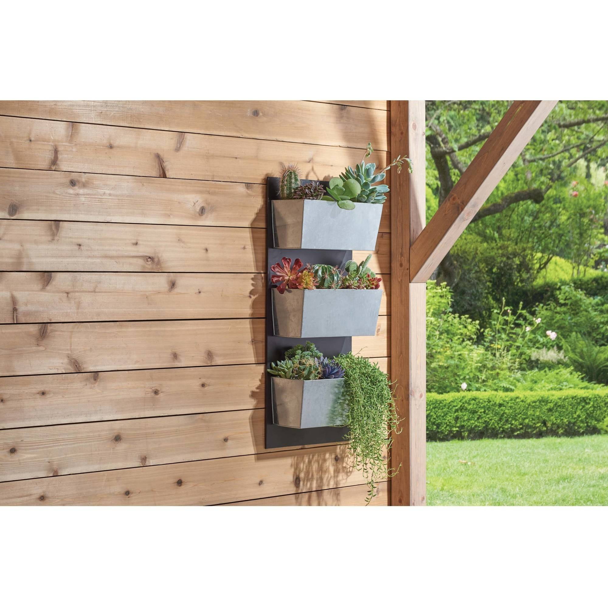 3pc Galvanized Flower Wall Stand Planter Pot Vertical Outdoor Porch Patio Decor eBay