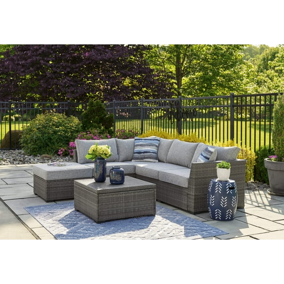 Ashley Furniture Petal Road Gray Outdoor Sectional/Ottoman/Table Set - Set of 4