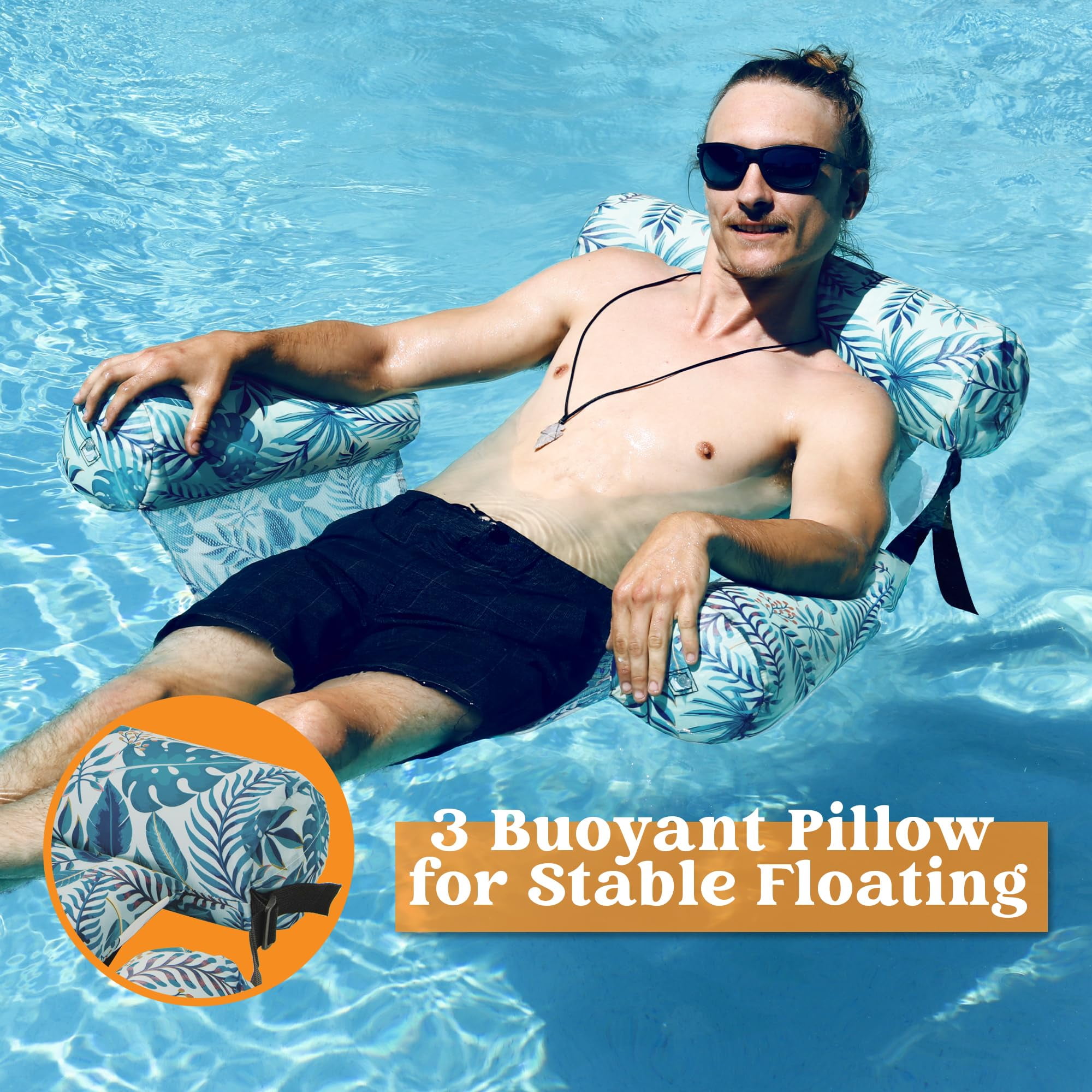 Joyfy Pool Floats Chairs for Adults, Inflatable Pool Lounge Chairs, Plant Pattern Floating Pool Hammock Chair for Women Men, Blow up Pool Noodles Floats for Pool Party Summer Water Fun