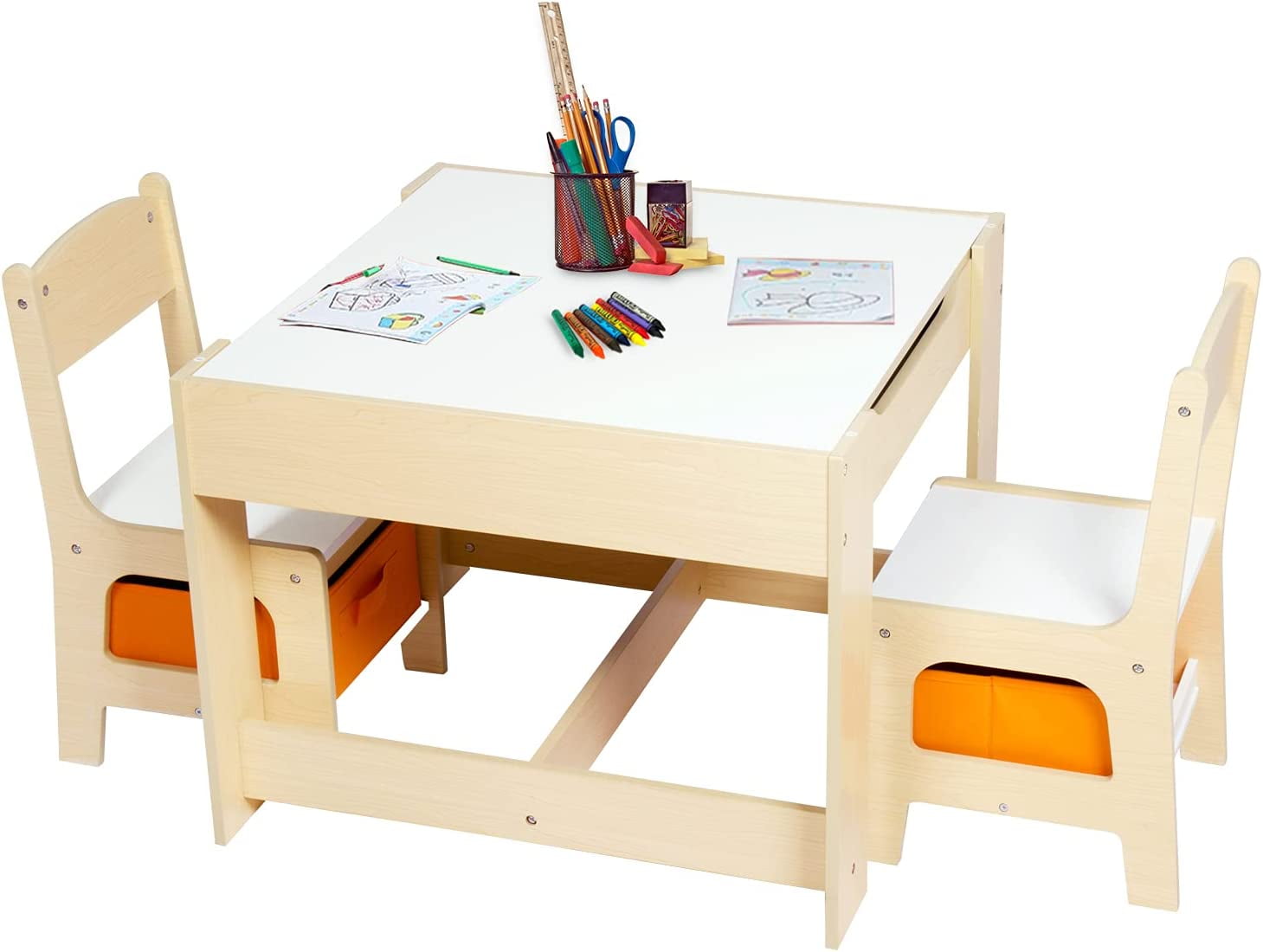 Kinbor Baby Kids 3 in 1 Table and 2 Chairs Set, Children Activity Table